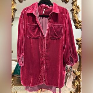 Free People OVERSIZED XS Velvet Pink tunic